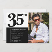 モノクロ35歳誕生日招待状 フォト 招待状 (正面)