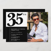 モノクロ35歳誕生日招待状 フォト 招待状 (正面/裏面)