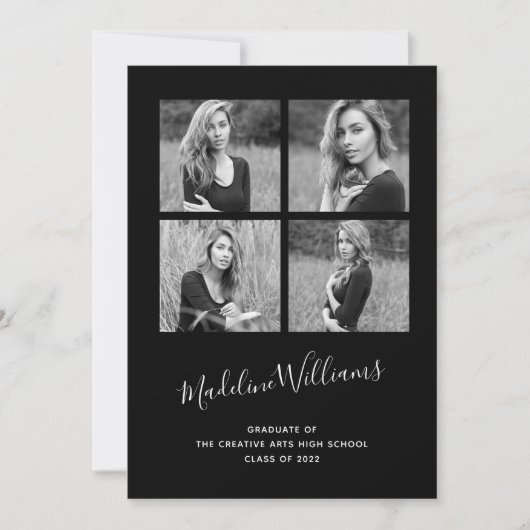 モノクロ4枚の写真卒業のお知らせ 案内状 (正面)