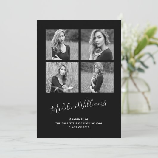 モノクロ4枚の写真卒業のお知らせ 案内状 (スタンド正面)