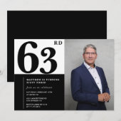 モノクロ63歳の誕生日パーティーの招待状 写真 招待状 (正面/裏面)