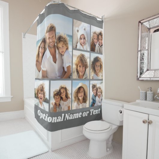 モノクロ9フォトコラージュとモノグラム シャワーカーテン (インサイチュ)