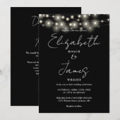 モノクロ おしゃれ ストリング ライト QR コード ウェディング 招待状 (正面/裏面)