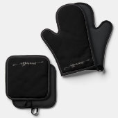 モノクロ かわいいリボン シグネチャー 名前 鍋つかみ&鍋敷きセット (正面/裏面)