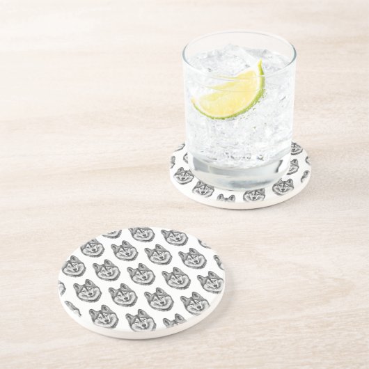 モノクロ インク & 水彩 シベリアン ハスキー コースター (側面)