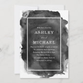 モノクロ ウォーターカラースプラッシュ モダンウェディング 招待状 (正面)
