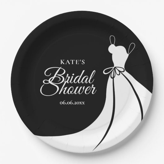 モノクロ エレガントドレス ブライダルシャワー ペーパープレート (正面)