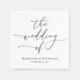 モノクロ エレガント カリグラフィー モダン ウェディング スタンダードカクテルナプキン