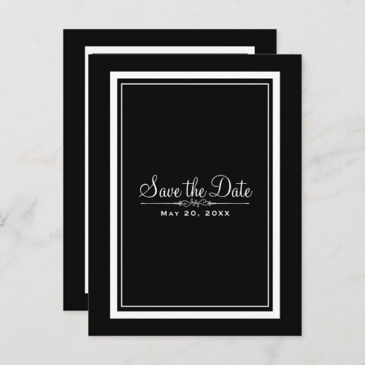 モノクロ エレガント シック ウェディング セーブ・ザ・デート 案内ポストカード (正面/裏面)