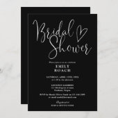 モノクロ エレガント スクリプト ブライダル シャワー 招待状 (正面/裏面)