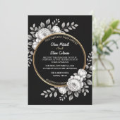 モノクロ エレガント フラワー ウェディング 招待状 (スタンド正面)