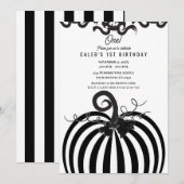 モノクロ オレンジ かぼちゃ オータム フォール 初誕生日 招待状 (正面/裏面)