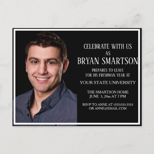 モノクロ カレッジ トランクパーティー 写真 招待状 (正面)