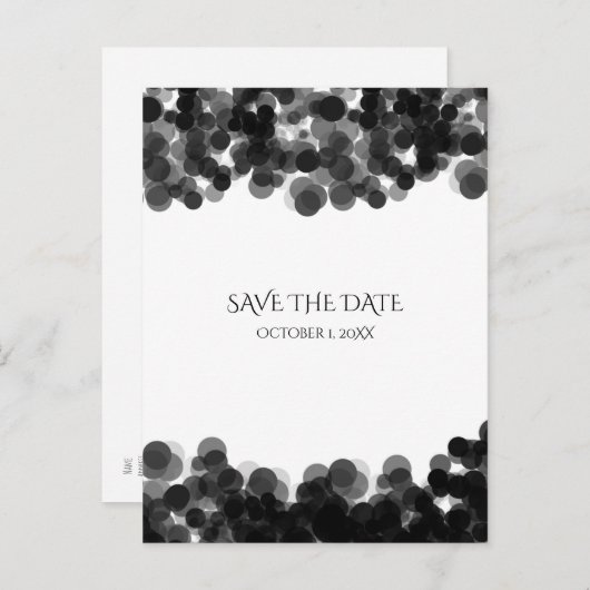 モノクロ カヴィア ドット 結婚式 Save The Date 案内ポストカード (正面/裏面)