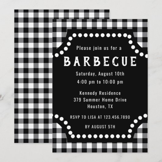 モノクロ ギンガム BBQ 招待状 (正面/裏面)