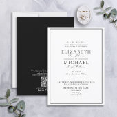 モノクロ クラシック スクリプト ウェディング QR コード 招待状