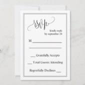 モノクロ クラシック スクリプト 結婚式 RSVP カード (正面)