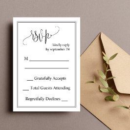 モノクロ クラシック スクリプト 結婚式 RSVP カード