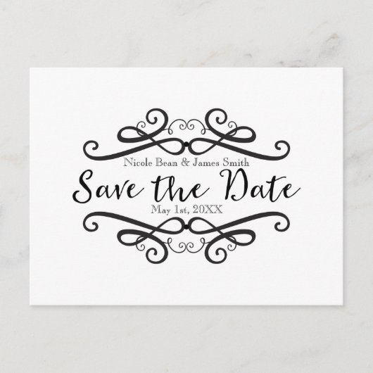 モノクロ クラシック ヴィンテージ Save the Date 案内ポストカード (正面)