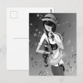 モノクロ サックス奏者 ポストカード (正面/裏面)