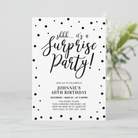 モノクロ | サプライズ 大人の誕生日パーティー 招待状 (スタンド正面)