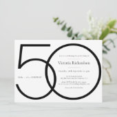 モノクロ シック ミニマル サプライズ 50歳の誕生日 招待状 (スタンド正面)