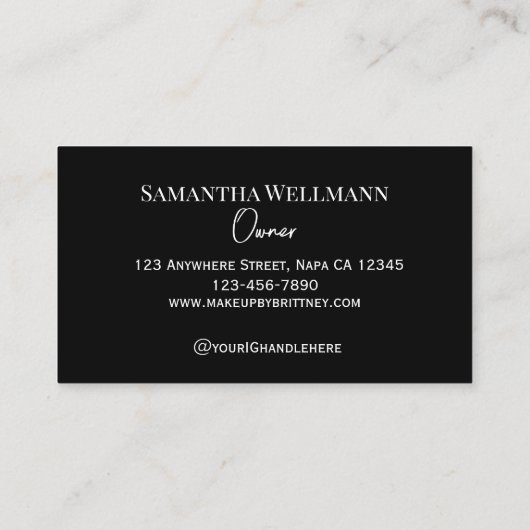 モノクロ スクリプト フォト メイクアップ ビジネス カード (裏面)