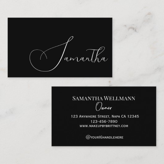 モノクロ スクリプト フォト メイクアップ ビジネス カード (正面/裏面)