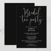 モノクロ スクリプト ブライダル ティーパーティー シャワー 招待状 (正面/裏面)