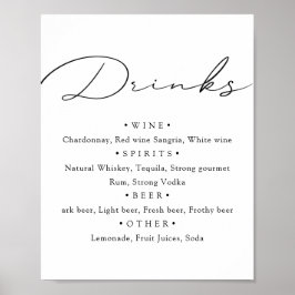 モノクロ。スタイリッシュなカリグラフィーの結婚式メニューバー ポスター