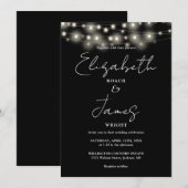 モノクロ ストリング ライト おしゃれなスクリプト ウェディング 招待状 (正面/裏面)