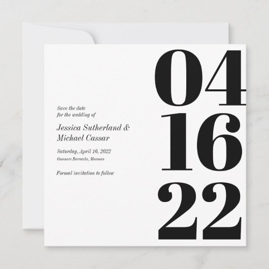 モノクロ タイポグラフィー ナンバー セーブ・ザ・デート 招待状 (正面)