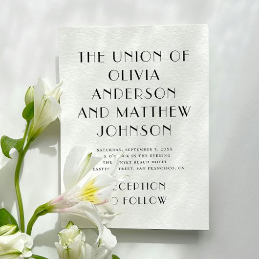 モノクロ タイポグラフィ ミニマル ウェディング 招待状