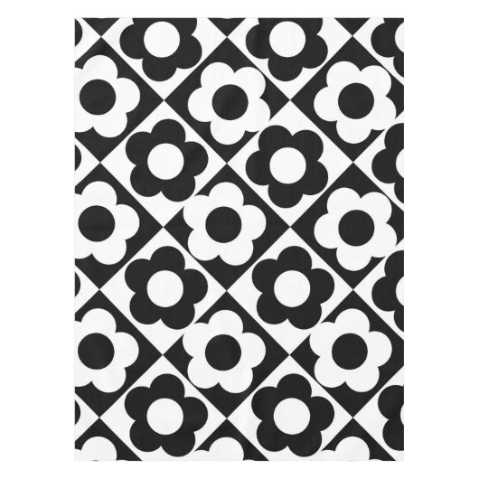 モノクロ ダイヤモンド チェック 花柄 テーブルクロス (正面)