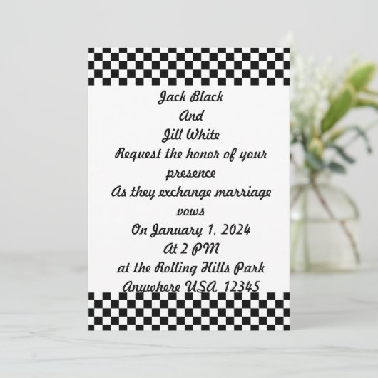 モノクロ チェック柄 招待状 (スタンド正面)