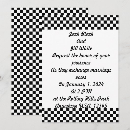 モノクロ チェック柄 招待状 (正面/裏面)