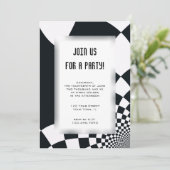 モノクロ チェック 汎用 パーティー 招待状 (スタンド正面)