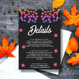 モノクロ ネオンの葉の落ちる結婚式の詳細 エンクロージャーカード