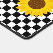 モノクロ ハスの花 チェック 花柄 デスクマット (コーナー)