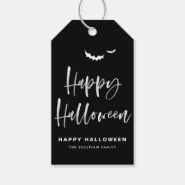 モノクロ ハッピー ハロウィン ブラシカリグラフィー ギフトタグ