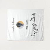 モノクロ ハッピー バースデー フォト パーティー 背景 タペストリー (正面(横))