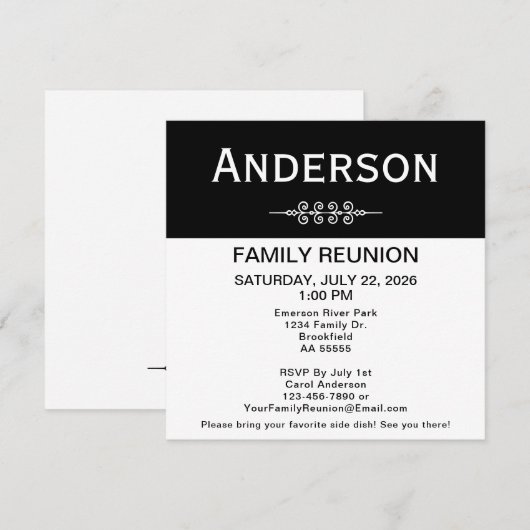 モノクロ ファミリー リユニオン スクエア シンプル 招待状 (正面/裏面)