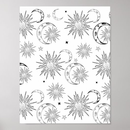 モノクロ ファンシー 太陽 天体 占星術 ポスター (正面)