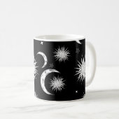 モノクロ ファンシー 太陽 月 星 コーヒーマグカップ (正面右)