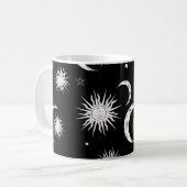 モノクロ ファンシー 太陽 月 星 コーヒーマグカップ (正面左)