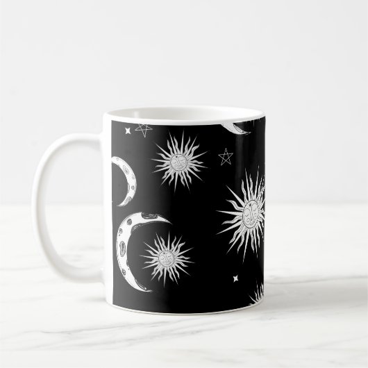 モノクロ ファンシー 太陽 月 星 コーヒーマグカップ (左)