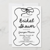 モノクロ ファンシー 手描き リボン ブライダル シャワー 招待状 (正面)