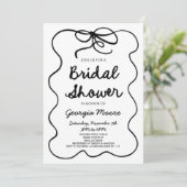 モノクロ ファンシー 手描き リボン ブライダル シャワー 招待状 (スタンド正面)