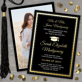 モノクロ&フォイルの写真卒業発表 箔招待状