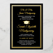 モノクロ&フォイルの写真卒業発表 箔招待状 (正面)